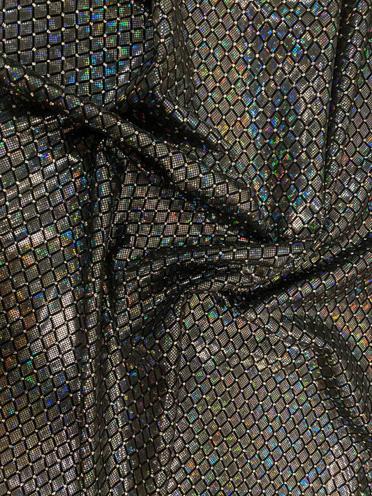 New Diamond design metallic nylon spandex shatter glass with flocking and glitter 4-way stretch 58/60” Sold by the YD. Ships from L.A CA.