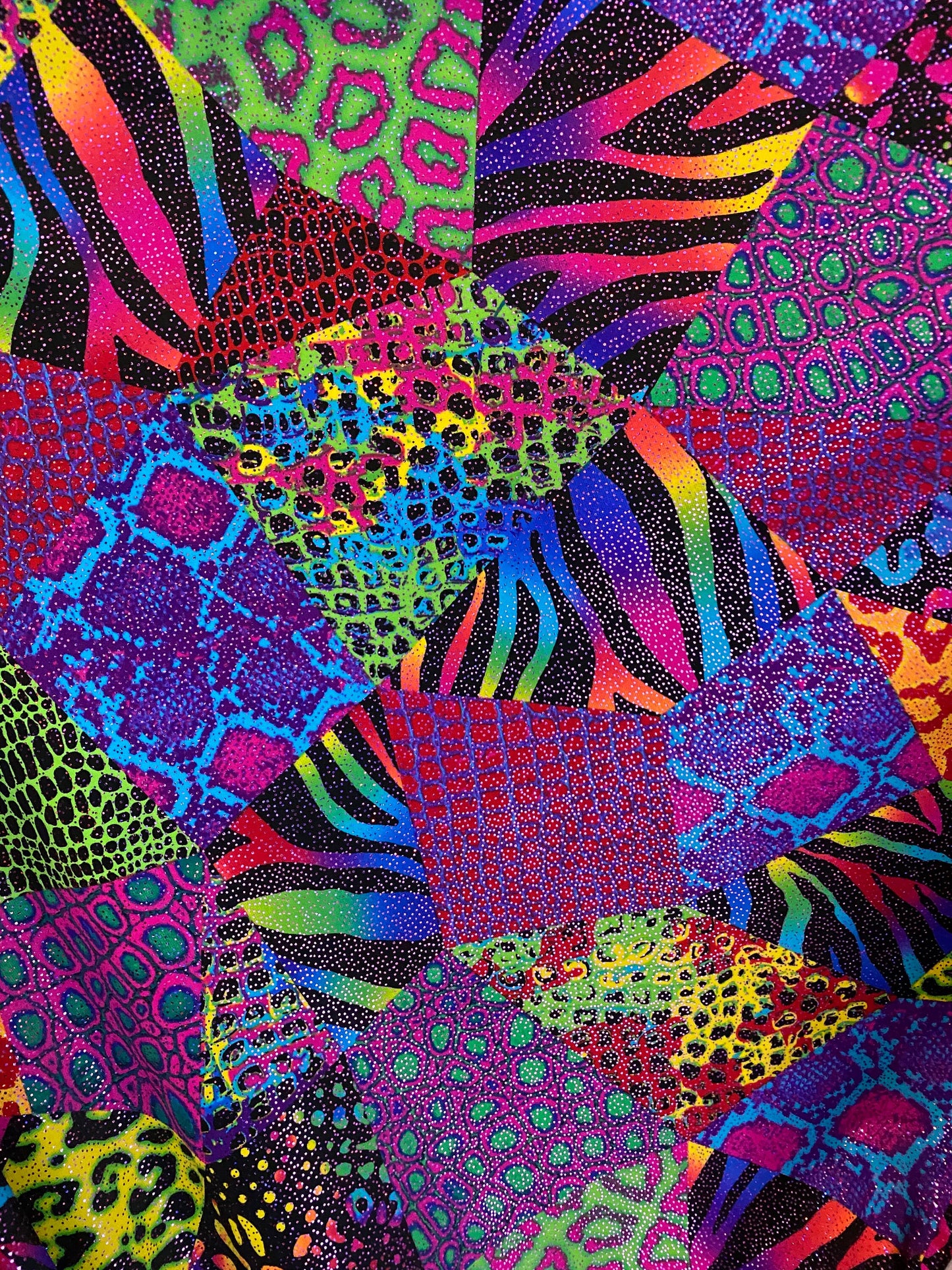 New multicolor Animal print safari design nylon spandex with metallic foil 4-way stretch 58/60” Sold by the YD. Ships worldwide from L.A CA.