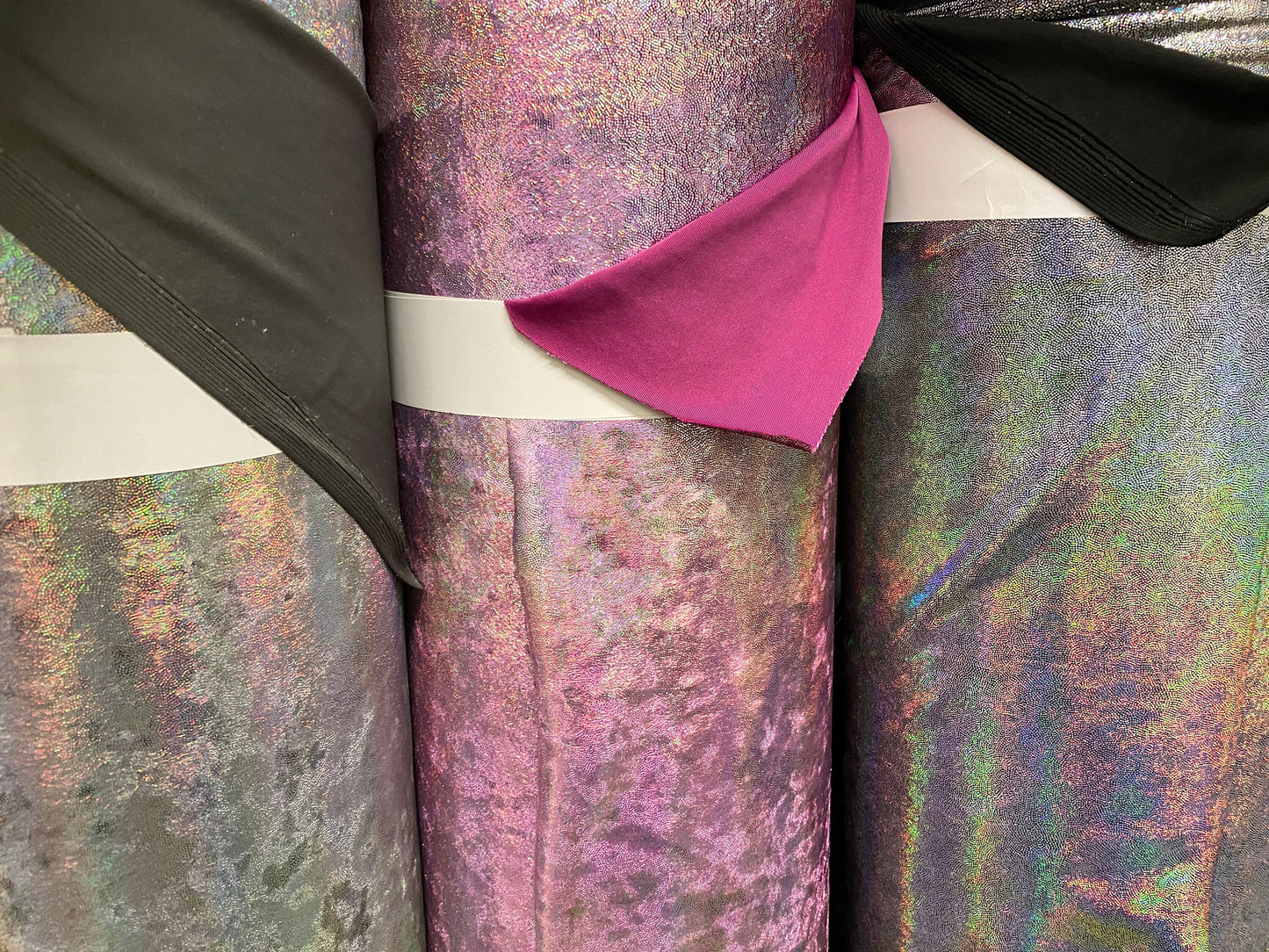 New heavy velvet with iridescent foggy foil metallic 4way stretch 58/60” Sold by the YD. Ships worldwide from Los Angeles California USA.