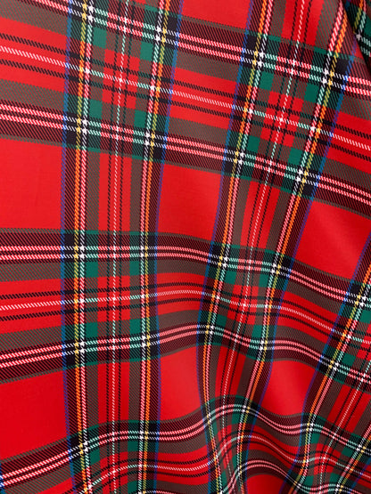 New Christmas Red Plaid Design Print On Heavy Nylon spandex 4-Way 58/60” Sold By The YD. Ships Worldwide From Los Angeles California USA.