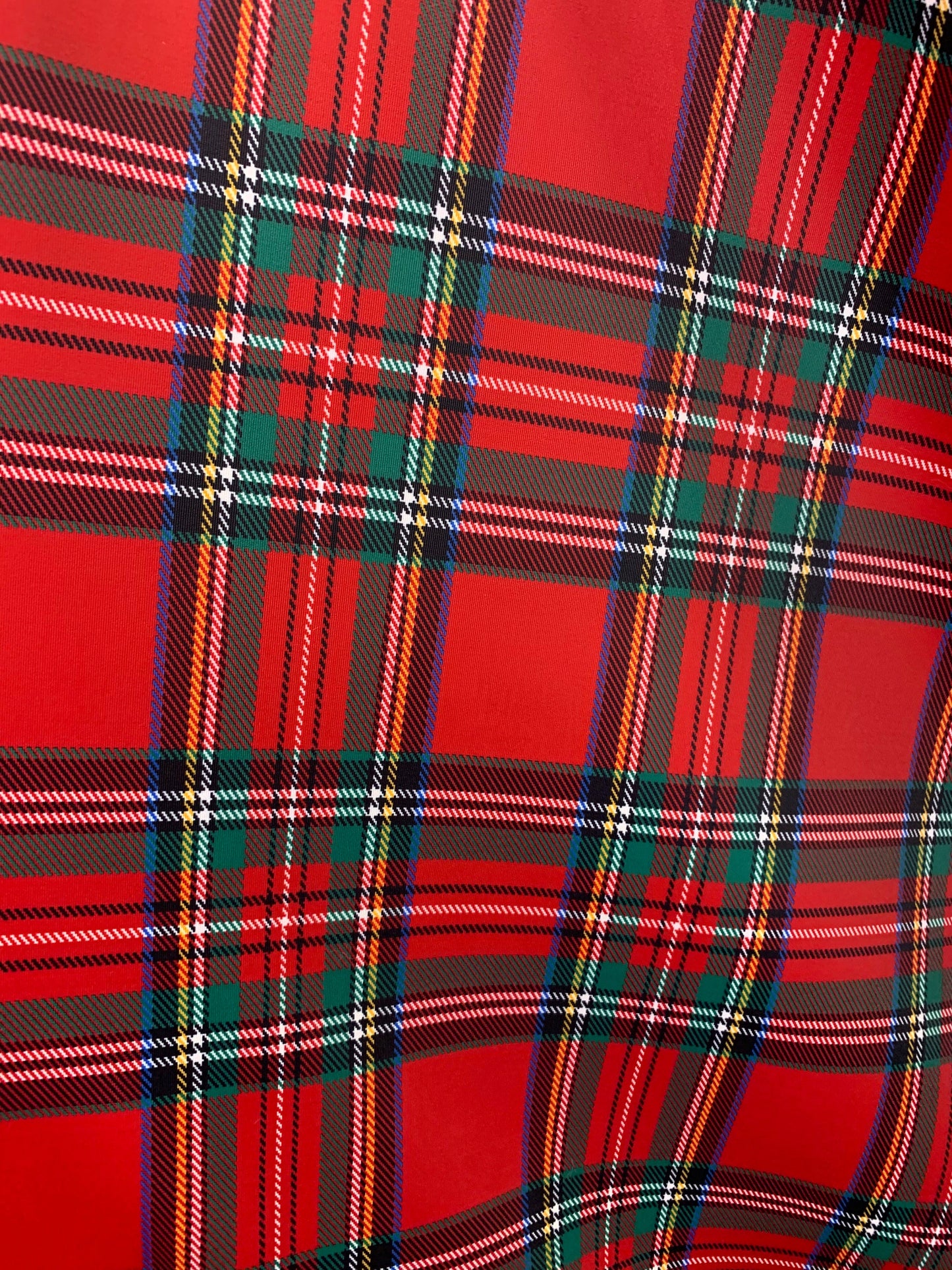 New Christmas Red Plaid Design Print On Heavy Nylon spandex 4-Way 58/60” Sold By The YD. Ships Worldwide From Los Angeles California USA.