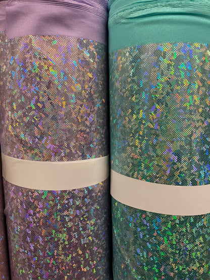 New shattered glass hologram metallic nylon Spandex 4-way Stretch 58/60” Sold by the YD. Ships worldwide from Los Angeles California USA.