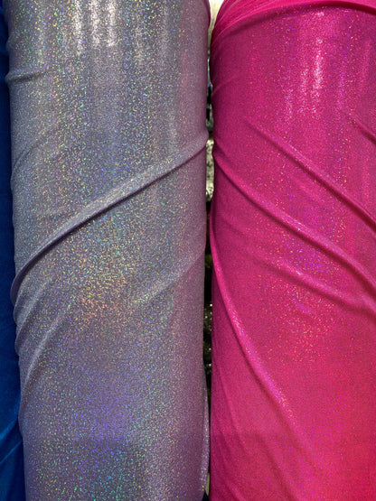 Iridescent foggy foil Hologram metallic nylon spandex 4-way stretch 58/60” Sold by the YD. Ships worldwide from Los Ángeles CA USA.