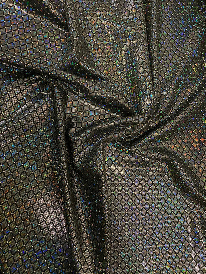 New Diamond design metallic nylon spandex shatter glass with flocking and glitter 4-way stretch 58/60” Sold by the YD. Ships from L.A CA.