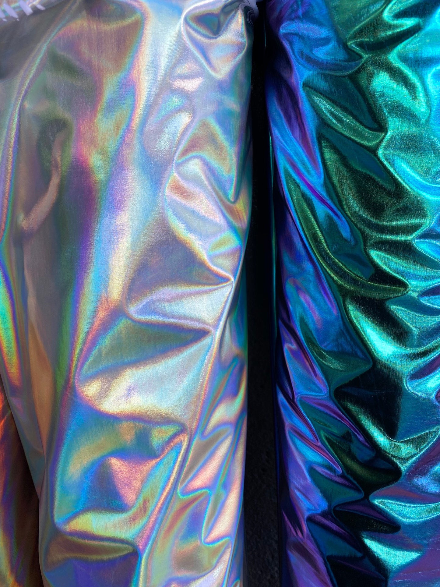 Luxury Iridescent all over foil metallic nylon spandex 4-way stretch 58/60” Sold by the YD. Ships worldwide from Los Angeles California USA.