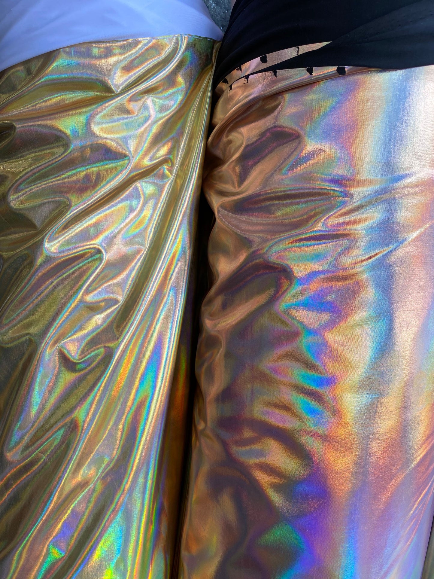 Luxury Iridescent all over foil metallic nylon spandex 4-way stretch 58/60” Sold by the YD. Ships worldwide from Los Angeles California USA.