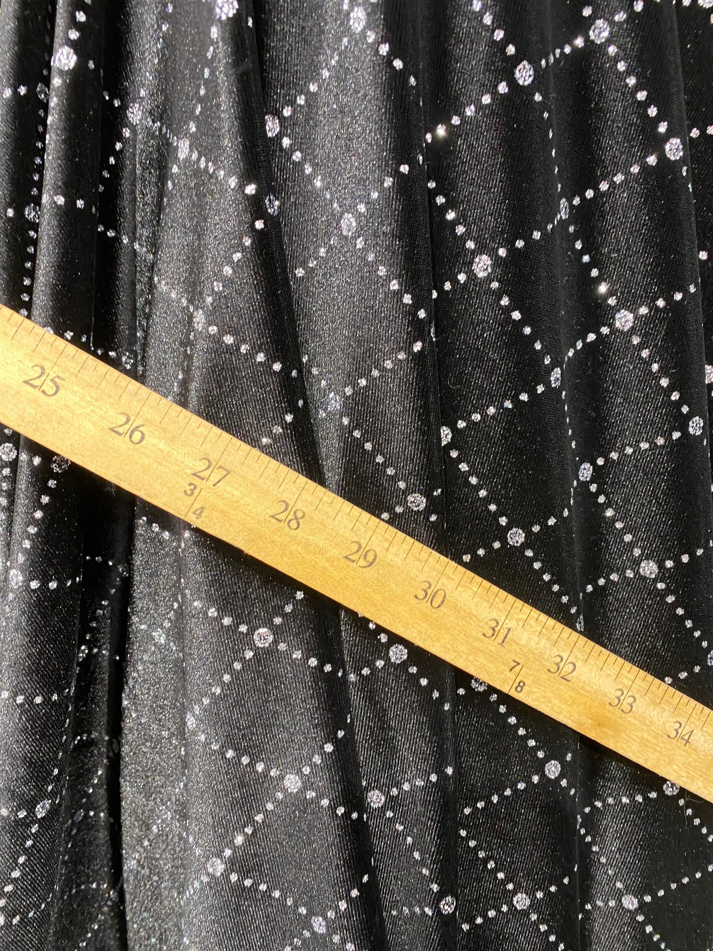 New velvet with foil Geometric design 2-way stretch 58/60” Sold by the YD. Ships worldwide from Los Angeles California USA.