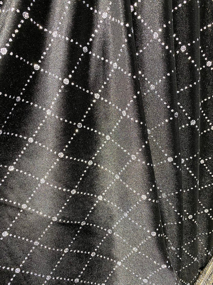 New velvet with foil Geometric design 2-way stretch 58/60” Sold by the YD. Ships worldwide from Los Angeles California USA.