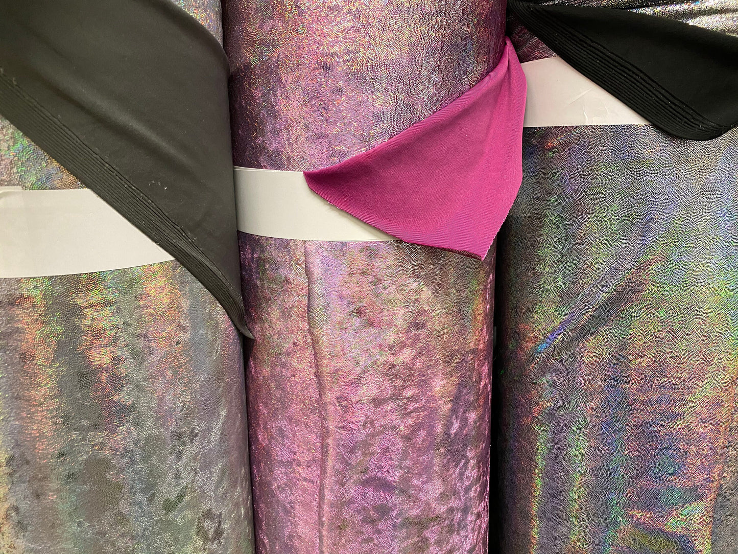 New heavy velvet with iridescent foggy foil metallic 4way stretch 58/60” Sold by the YD. Ships worldwide from Los Angeles California USA.