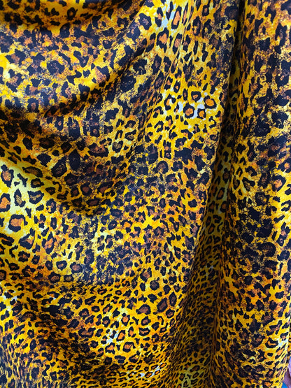 New print nylon spandex animal print leopard design 4-way stretch 58/60” Sold by the YD. Ships worldwide from Los Angeles California USA.