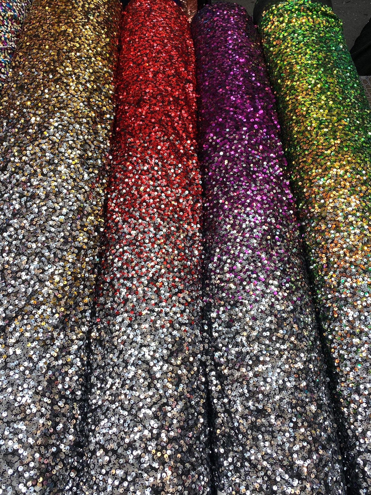 New Ombré hologram sequins on stretch mesh 2-way 2-tone  55/57” Sold by the YD. Ships worldwide from Los Angeles California USA.