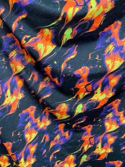 New Hot flames design UV light heavy nylon spandex 4-way stretch 58/60” Sold by the YD. Ships worldwide from Los Angeles California USA.