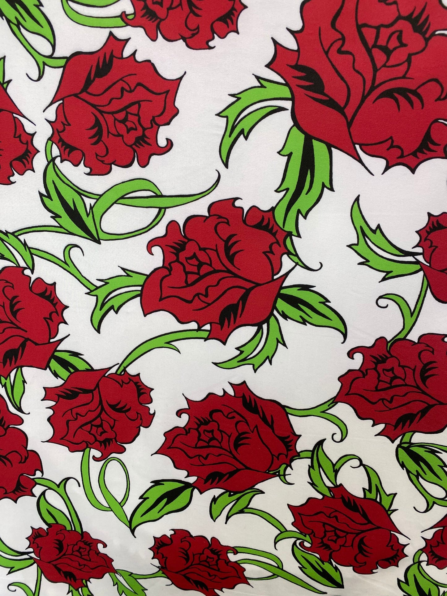 New Red  flower design print on nylon spandex 4-way stretch 58/60” Sold by the YD. Ships worldwide from Los Angeles California USA.