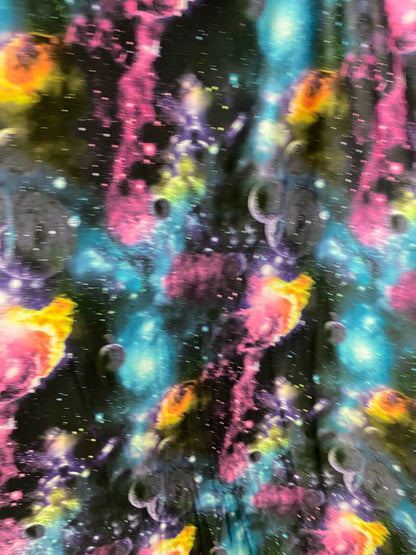 New Galaxy design multicolor print on poly spandex light weight 4-way stretch 58/60” Sold by the YD. Ships worldwide from Los Angeles CA USA