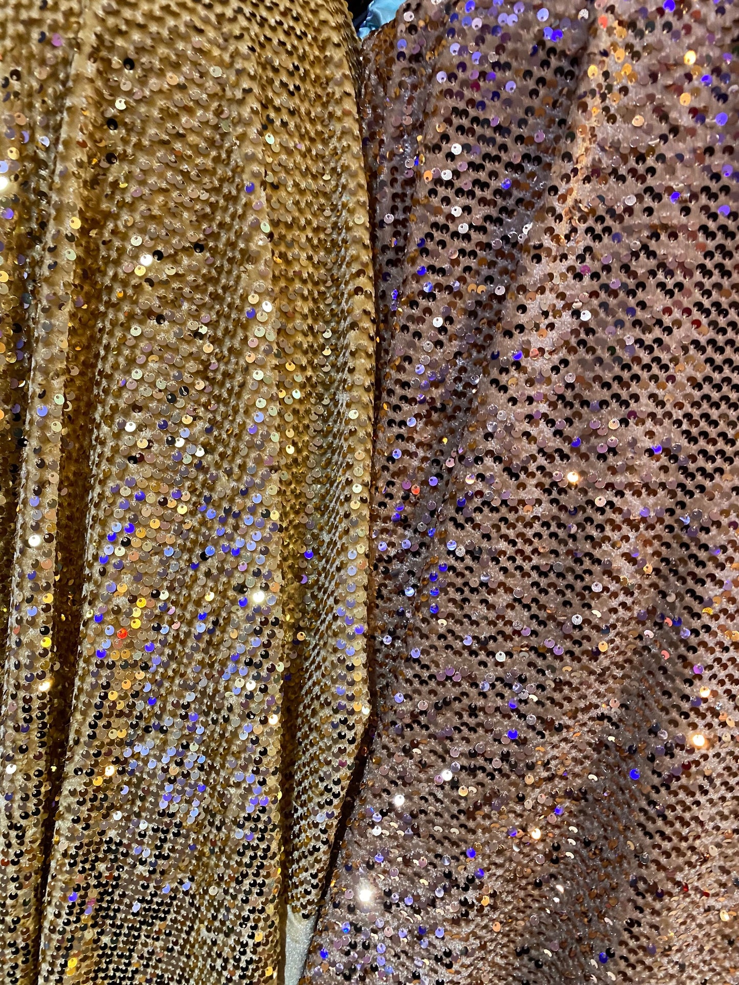 New stretch velvet with hanging sequins all over 2-way stretch 58/60” Sold by the YD. Ships worldwide from Los Angeles California USA.