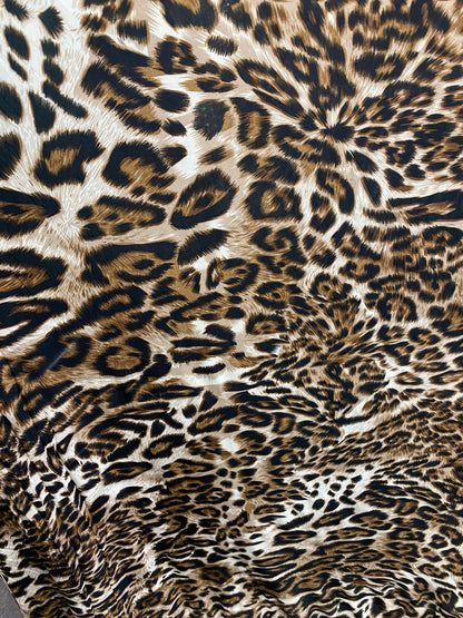 New leopard design print on poly spandex 4-way stretch 58/60” Sold by the YD. Ships worldwide from Los Angeles California USA.