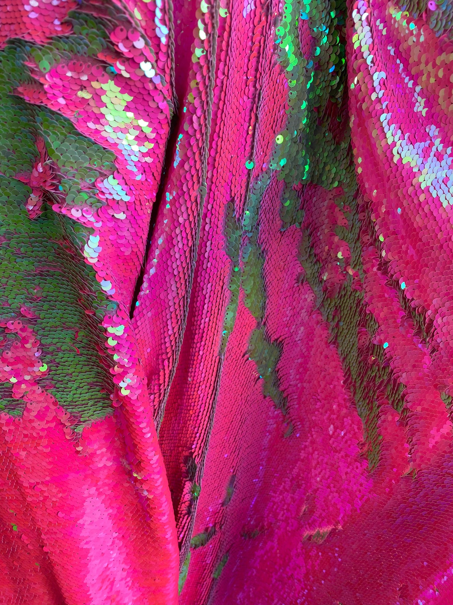 New mermaid sequins neon colors flip up reversible sequins on spandex 2-way stretch 58/60” Sold by the YD. Ships worldwide from Los Ángeles.