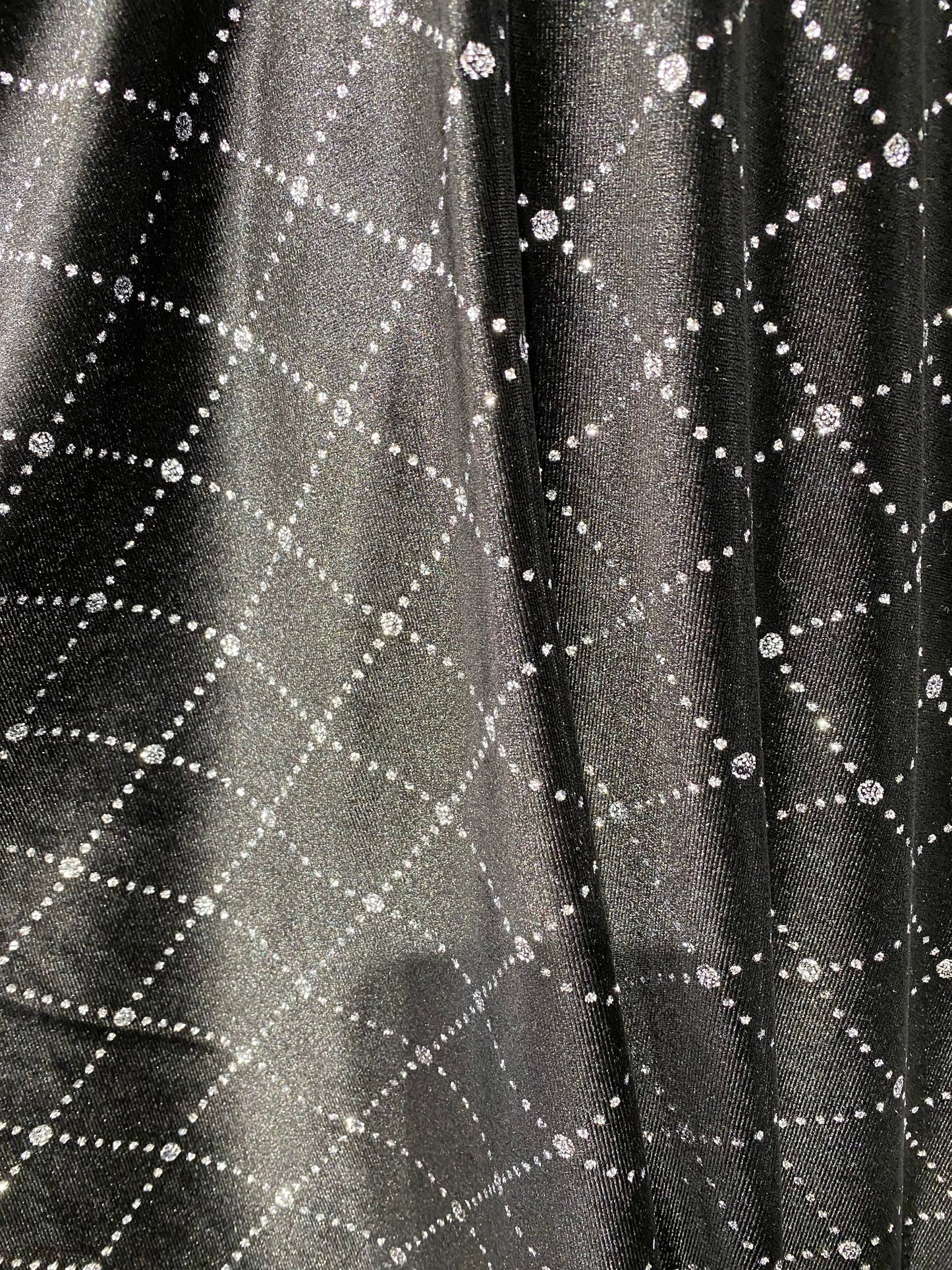 New velvet with foil Geometric design 2-way stretch 58/60” Sold by the YD. Ships worldwide from Los Angeles California USA.