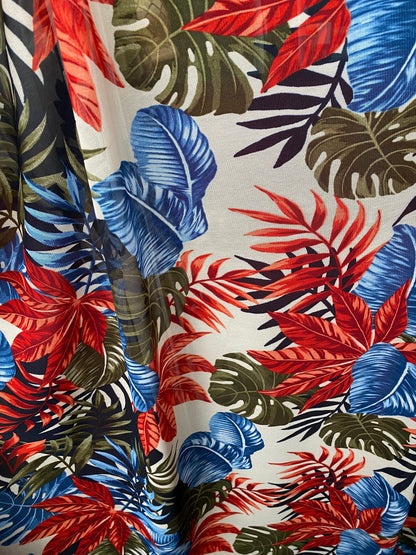 New tropical design print on best quality of power mesh 4way stretch 58/60” Sold by the YD. Ships worldwide from Los Angeles California USA.