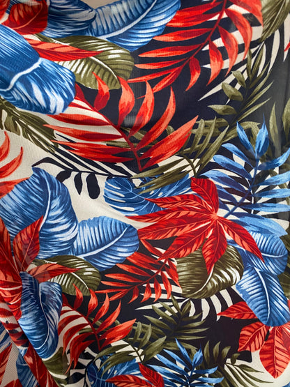 New tropical design print on best quality of power mesh 4way stretch 58/60” Sold by the YD. Ships worldwide from Los Angeles California USA.