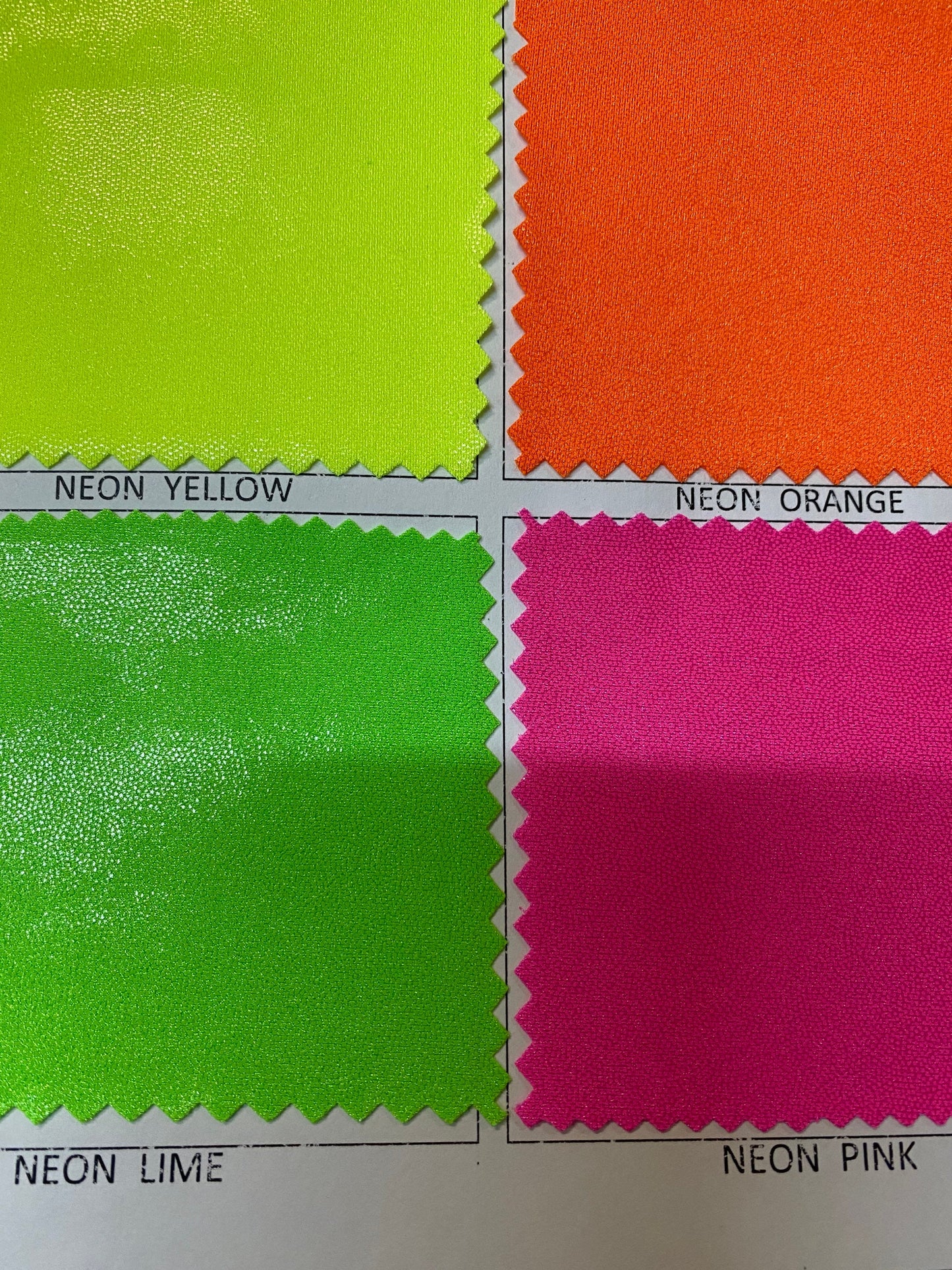 New Neon colors nylon spandex w/foggy foil 4-way stretch 58/60” Sold by the YD. Ships worldwide from Los Angeles California USA.