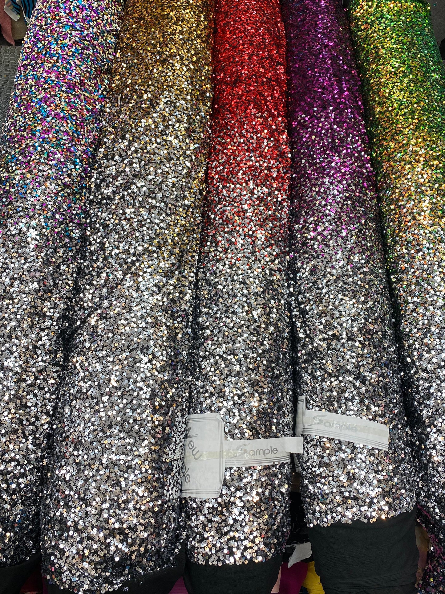 New Ombré hologram sequins on stretch mesh 2-way 2-tone  55/57” Sold by the YD. Ships worldwide from Los Angeles California USA.