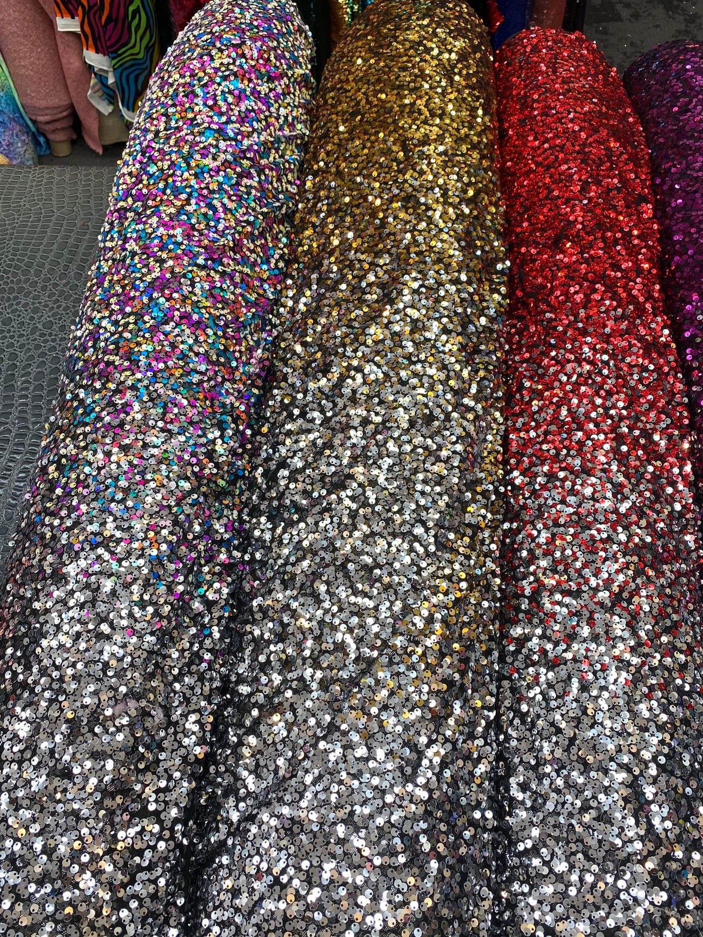 New Ombré hologram sequins on stretch mesh 2-way 2-tone  55/57” Sold by the YD. Ships worldwide from Los Angeles California USA.