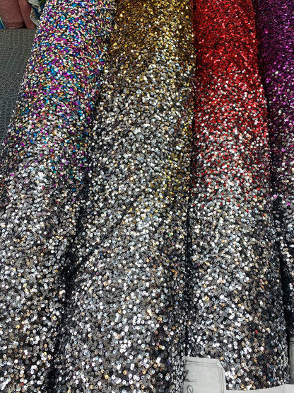 New Ombré hologram sequins on stretch mesh 2-way 2-tone  55/57” Sold by the YD. Ships worldwide from Los Angeles California USA.