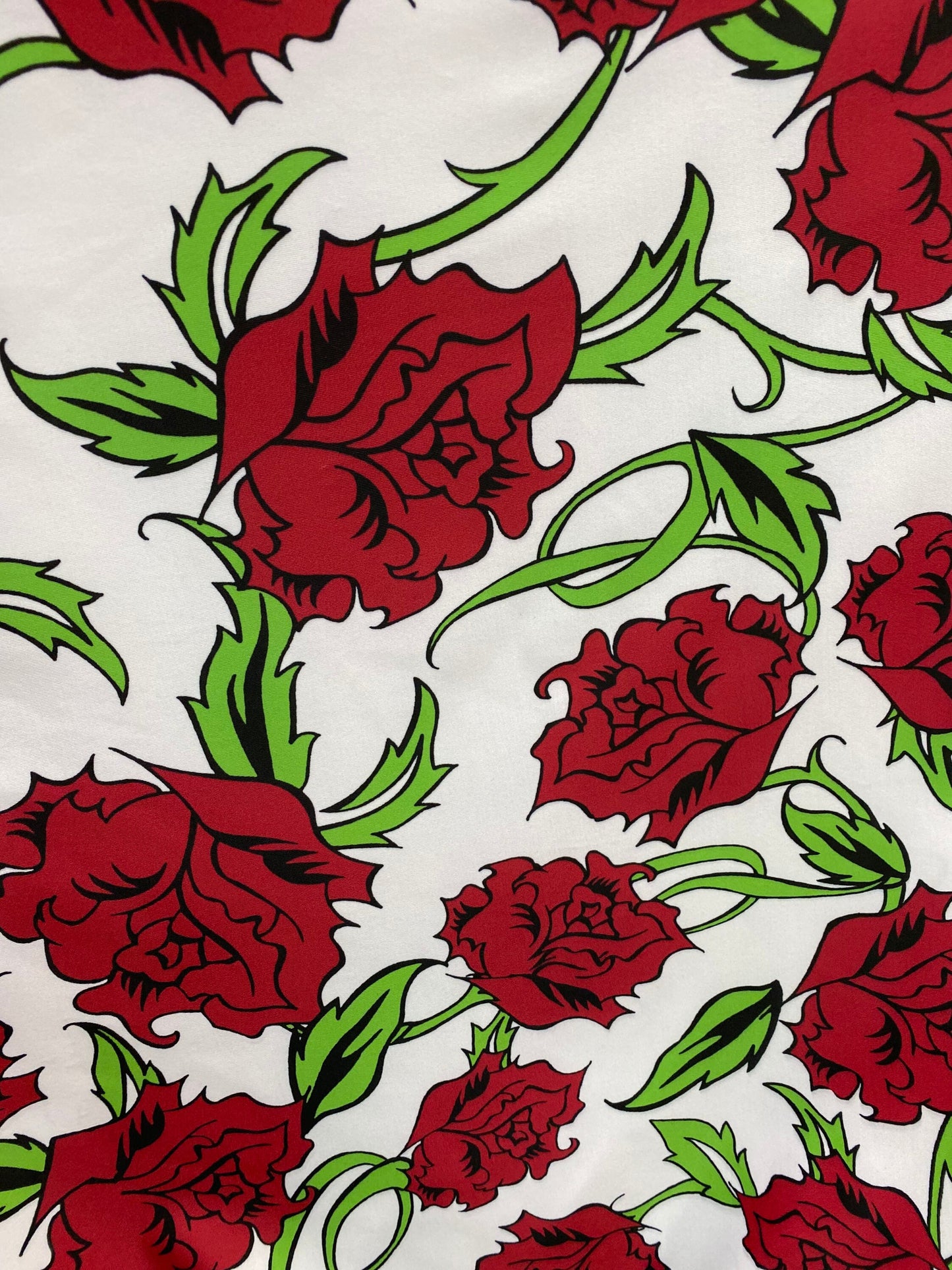 New Red  flower design print on nylon spandex 4-way stretch 58/60” Sold by the YD. Ships worldwide from Los Angeles California USA.