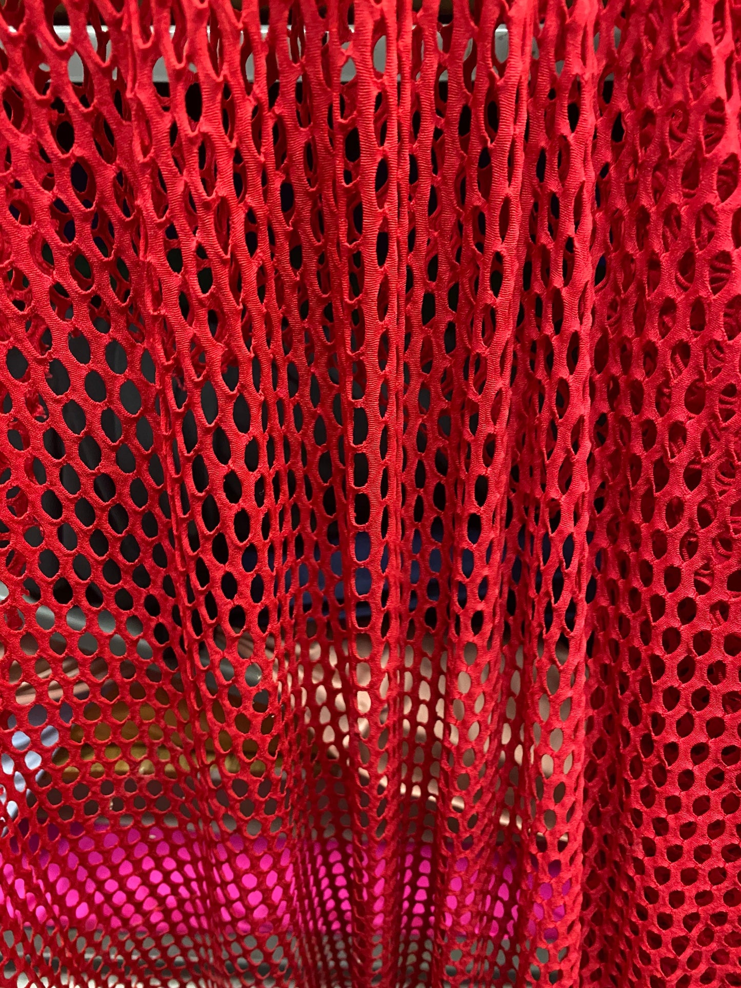 New Red fishnet medium size nylon spandex mesh 4-way 58/60” Sold by the YD. Ships worldwide from Los Angeles California USA.