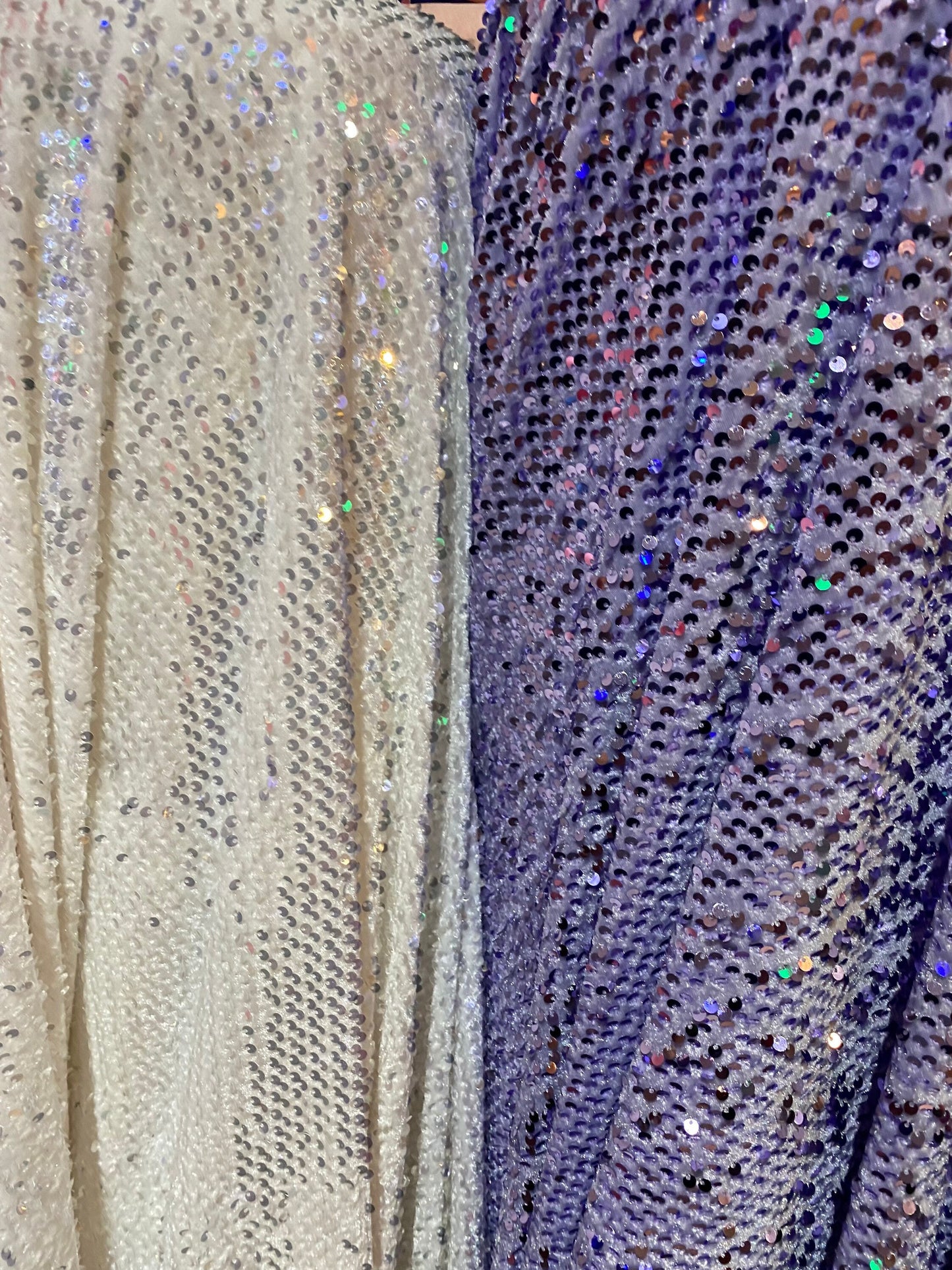 New stretch velvet with hanging sequins all over 2-way stretch 58/60” Sold by the YD. Ships worldwide from Los Angeles California USA.