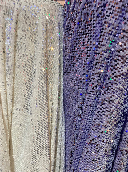 New stretch velvet with hanging sequins all over 2-way stretch 58/60” Sold by the YD. Ships worldwide from Los Angeles California USA.