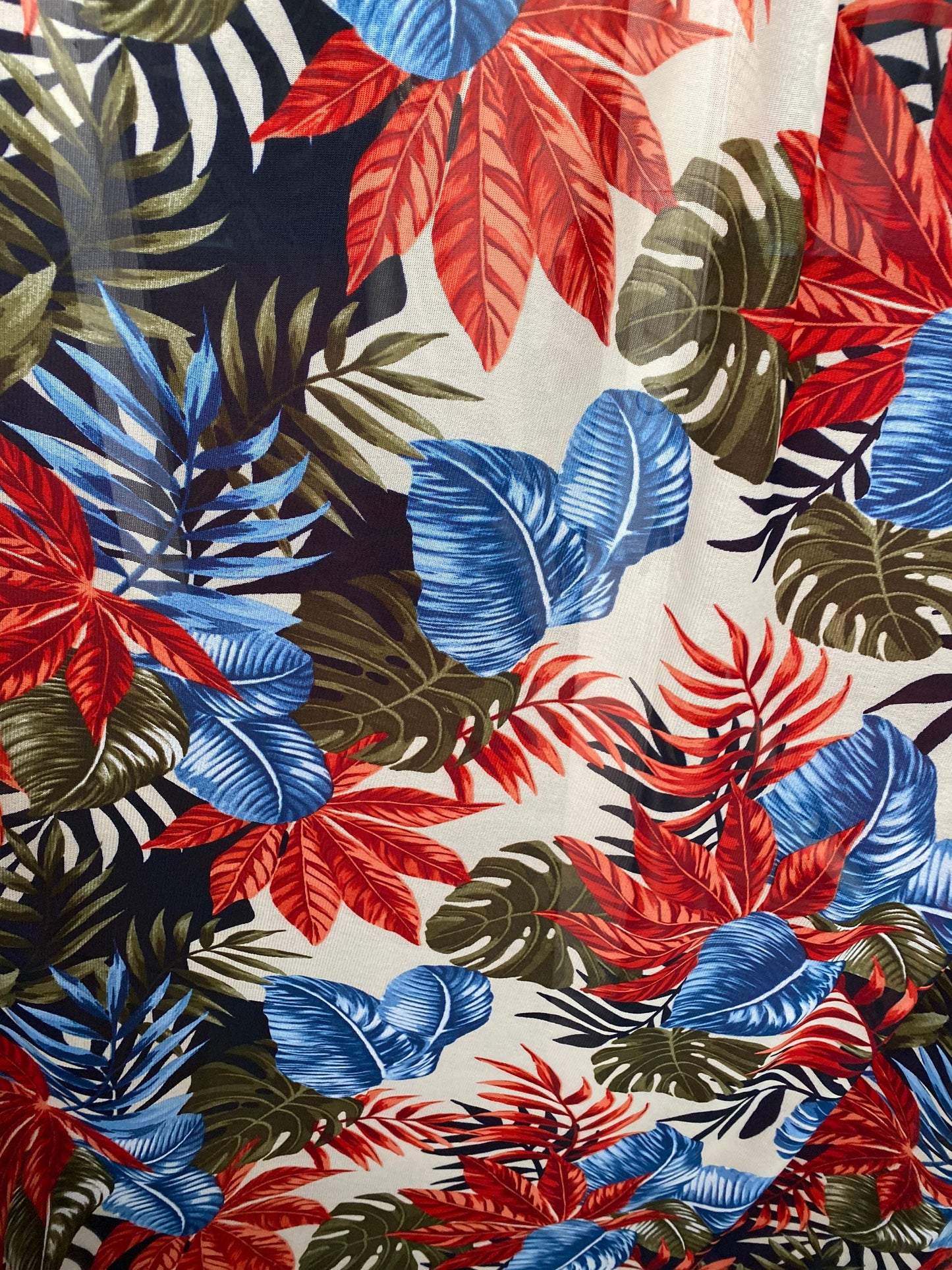 New tropical design print on best quality of power mesh 4way stretch 58/60” Sold by the YD. Ships worldwide from Los Angeles California USA.