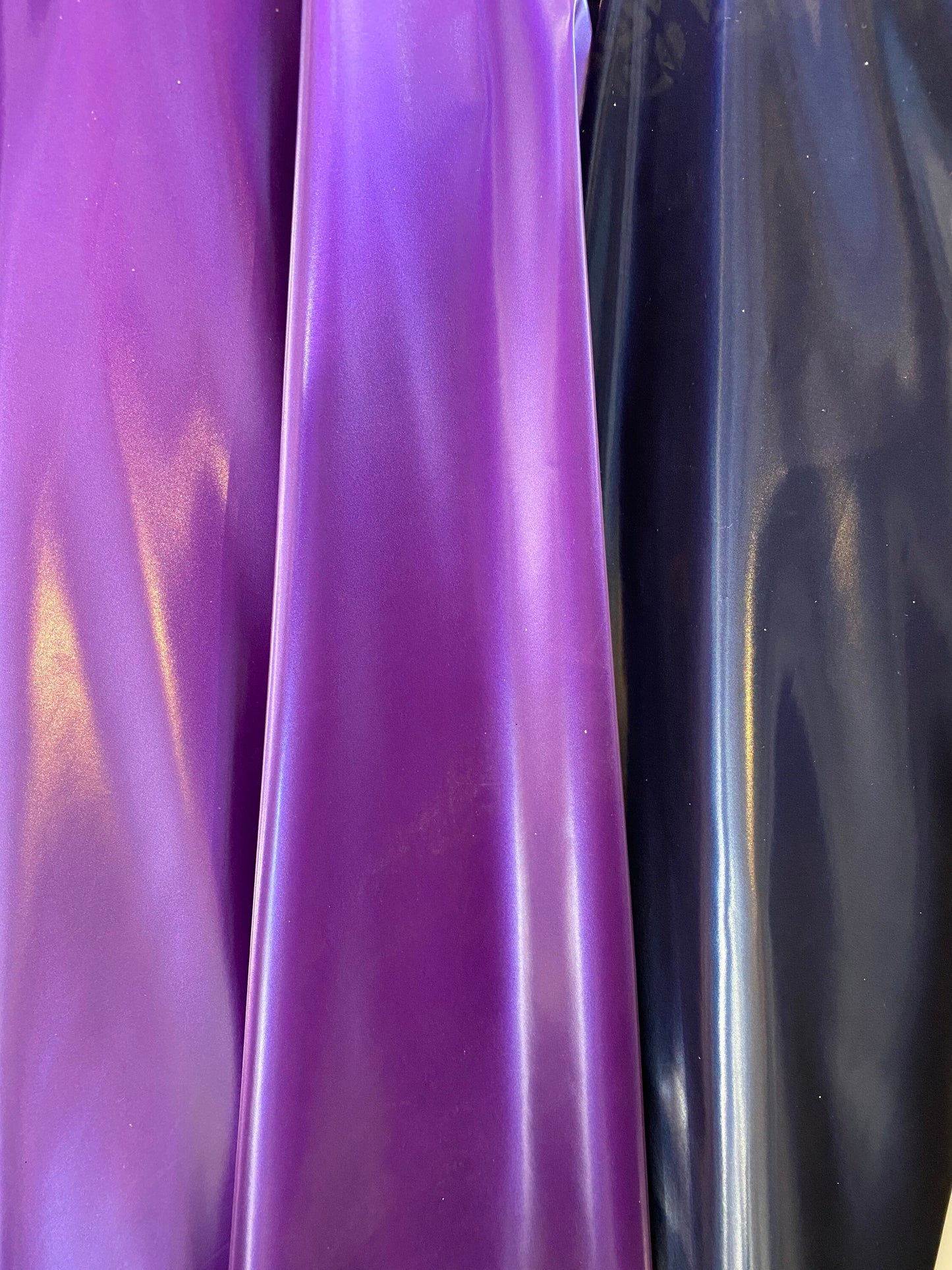 New Iridescent reflectiveTPU vinyl coated 4-way stretch poly spandex 58/60” Sold by the YD. Ships worldwide from Los Angeles California USA.