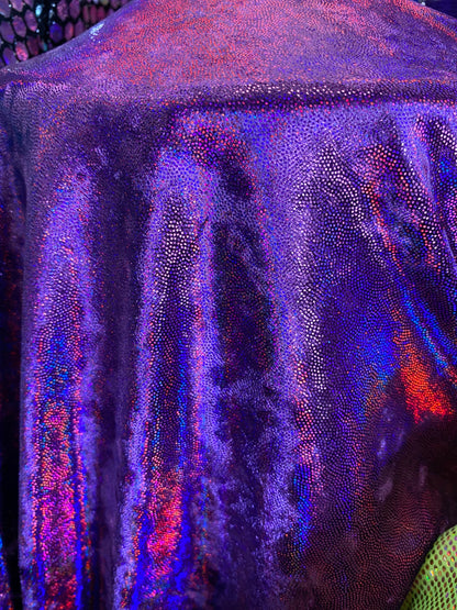 New oil slick iridescent foggy foil on stretch velvet 4-way stretch 58/60” Sold by the YD. Ships worldwide from Los Angeles California USA.