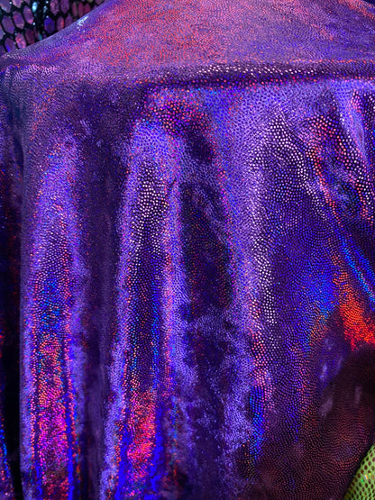 New oil slick iridescent foggy foil on stretch velvet 4-way stretch 58/60” Sold by the YD. Ships worldwide from Los Angeles California USA.