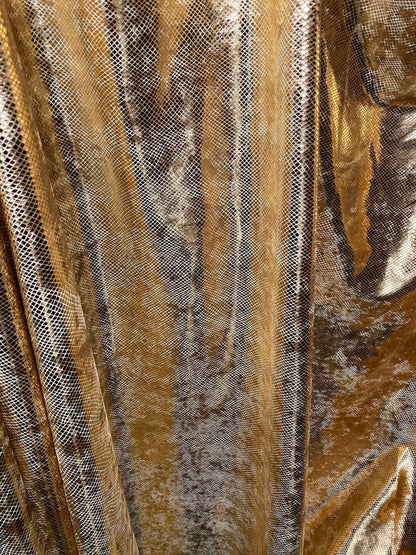 NEW Luxury snake skin design diamond metallic foil on heavy stretch velvet 420gsm 4-way stretch 58/60” Sold by the YD. Ships  worldwide