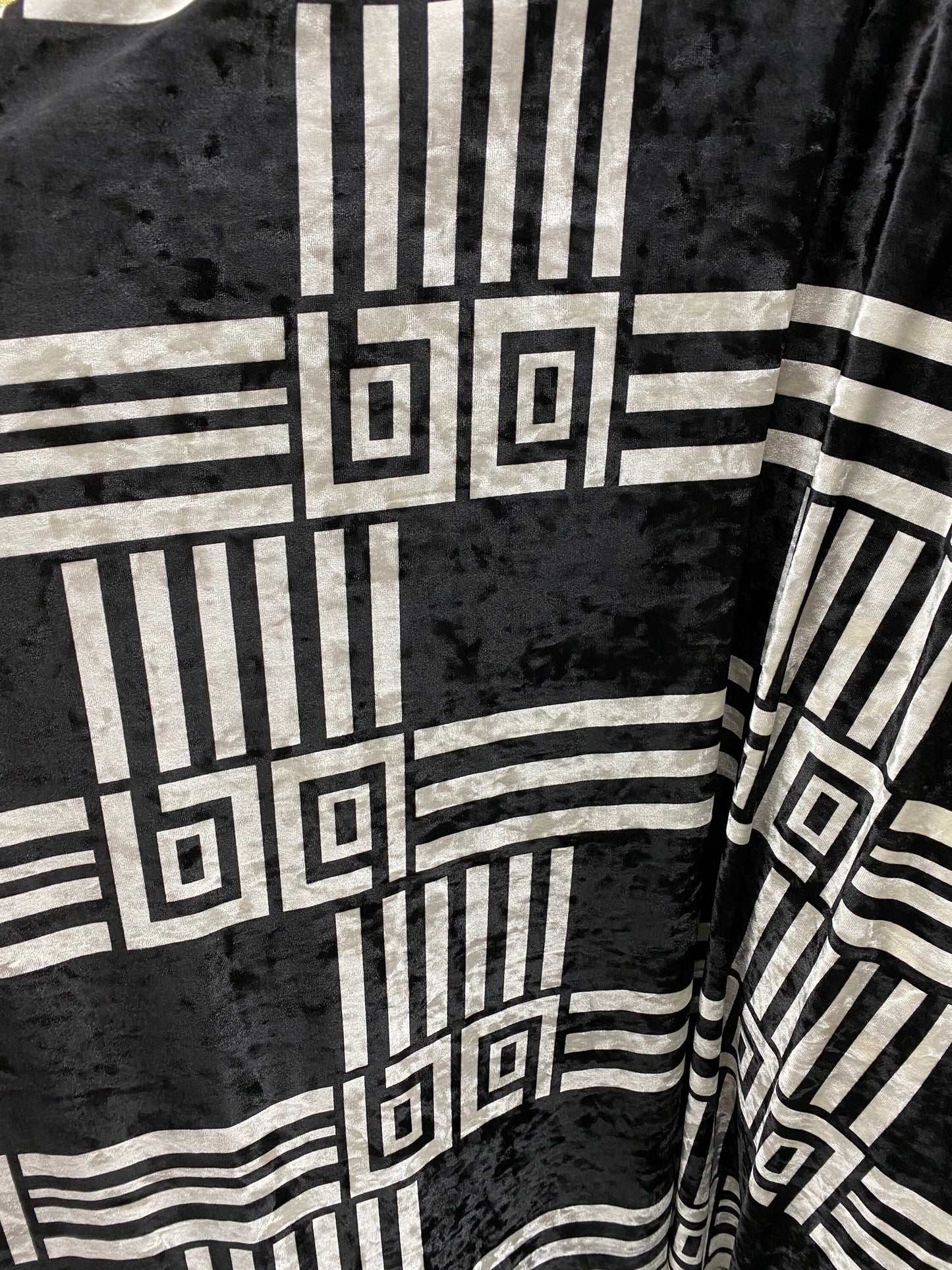 New modern geometric design print on stretch velvet 4-way stretch 58/60” Sold by the YD. Ships worldwide from Los Angeles California USA.