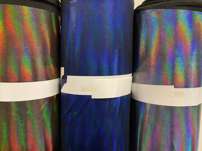 Oil slick hologram nylon spandex iridescent all over foil 4-way stretch 58/60” Sold by the YD. Ships worldwide from Los Angeles CA