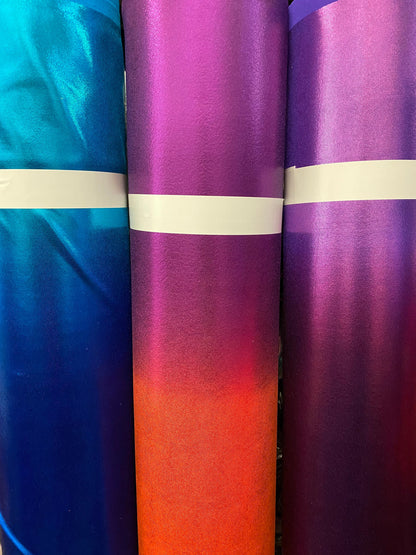 Ombré metallic foggy foil nylon spandex 4-way stretch 58/60” Sold by the YD. Ships worldwide from Los Angeles California USA.