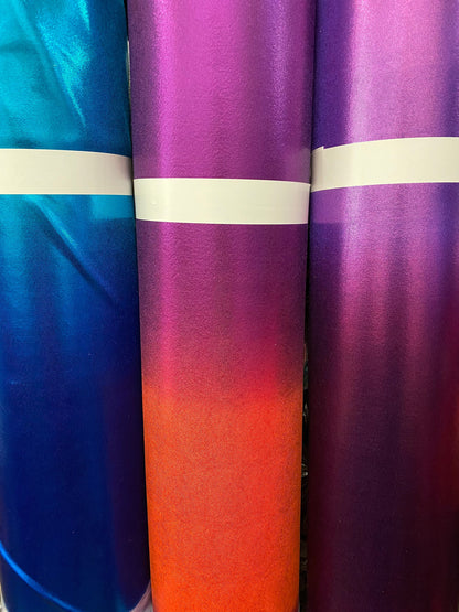 Ombré metallic foggy foil nylon spandex 4-way stretch 58/60” Sold by the YD. Ships worldwide from Los Angeles California USA.