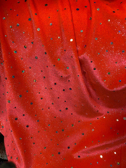 New stretch velvet with glitter and hologram sequins 4-way stretch 58/60” Sold by the YD. Ships worldwide from Los Angeles California USA.