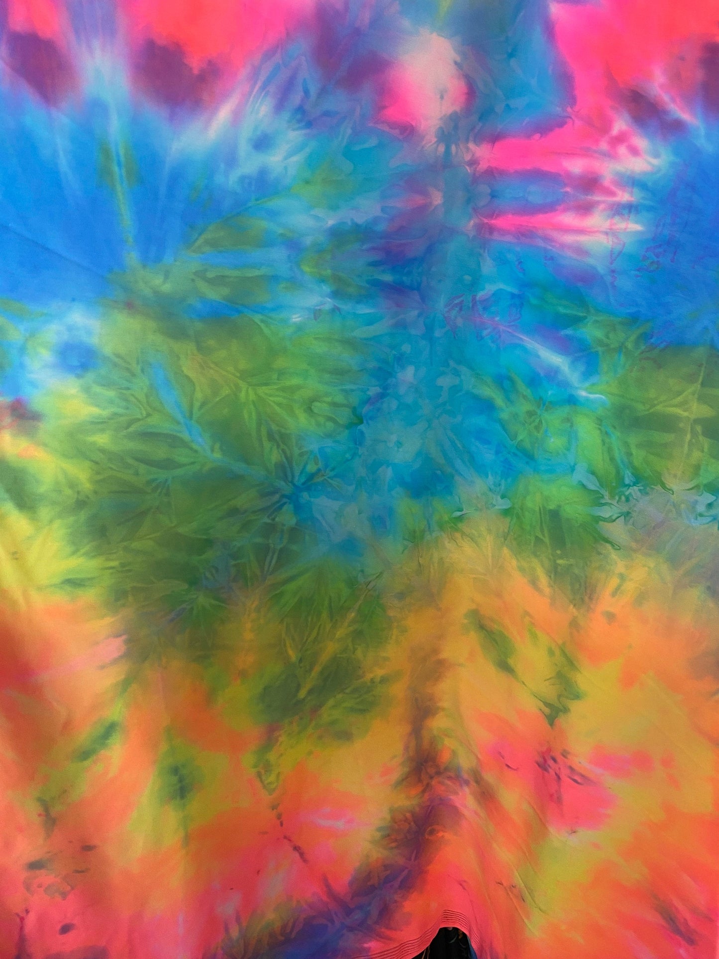 Rainbow tie dye great quality nylon spandex 4-way stretch 58/60” Sold by the YD. Ships worldwide from Los Angeles California USA.