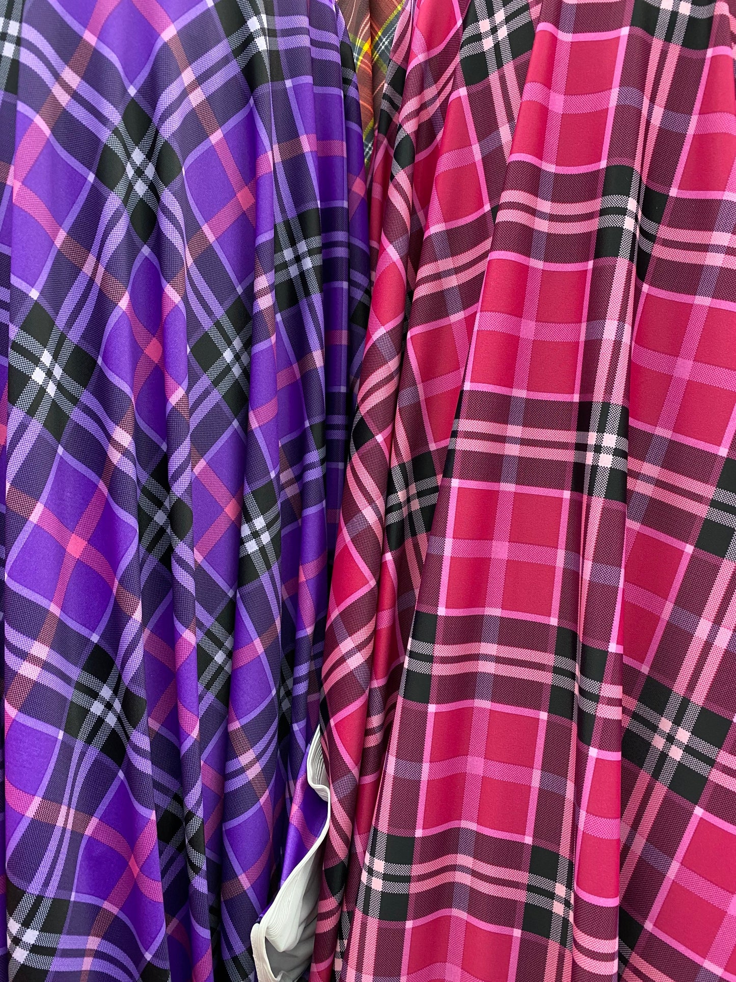 Great Plaid design best quality nylon spandex 4-way stretch 58/60” Sold by the YD. Ships worldwide from Los Angeles California USA.