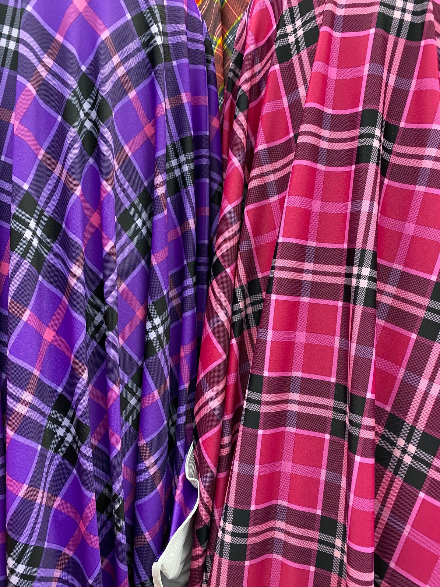 Great Plaid design best quality nylon spandex 4-way stretch 58/60” Sold by the YD. Ships worldwide from Los Angeles California USA.