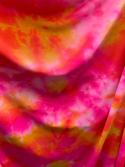 New tie dye nylon spandex pink/orange/yellow best quality 4-way stretch 58/60” Sold by the YD. Ships worldwide from Los Angeles California.