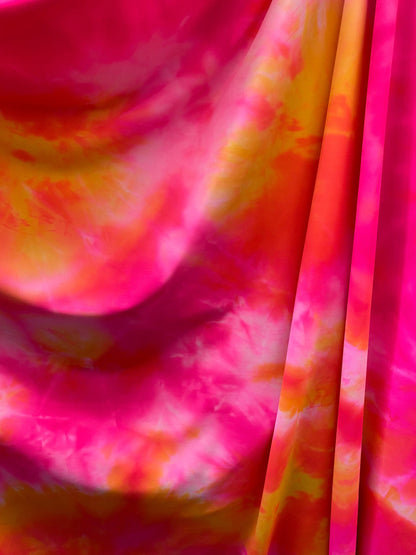 New tie dye nylon spandex pink/orange/yellow best quality 4-way stretch 58/60” Sold by the YD. Ships worldwide from Los Angeles California.