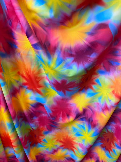 Great quality of tie dye nylon spandex star design 4-way stretch 58/60” Sold by the YD. Ships worldwide from Los Angeles California USA.