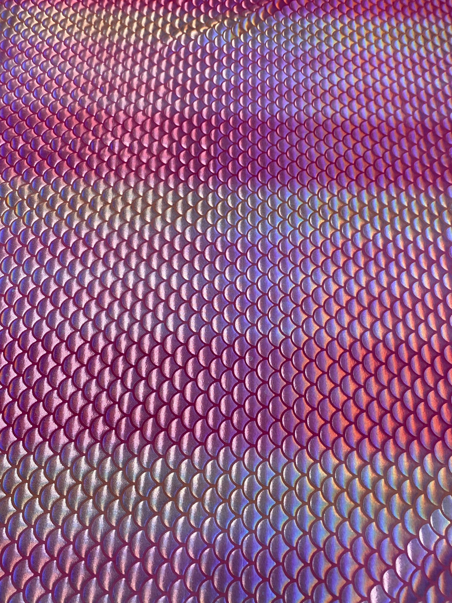 New Rainbow mermaid design pink/coral iridescent metallic nylon spandex 4-way stretch 58/60” Sold by the YD. Ships worldwide from L.A CA.