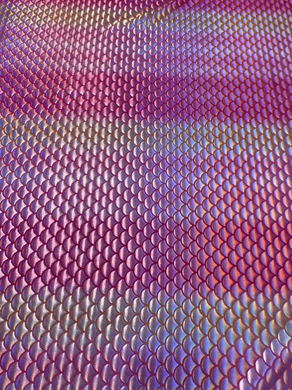 New Rainbow mermaid design pink/coral iridescent metallic nylon spandex 4-way stretch 58/60” Sold by the YD. Ships worldwide from L.A CA.